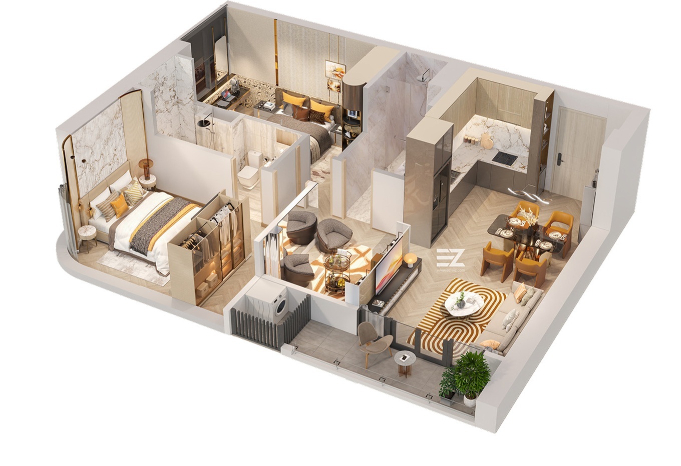 thiết kế căn hộ 2 ngủ landmark 35 hạ long